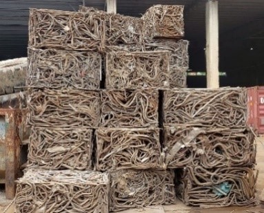 Recovered scrap metal bundles ready for export